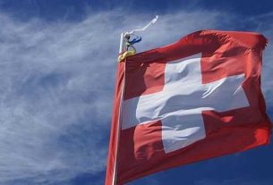Switzerland's flag flapping in the wind