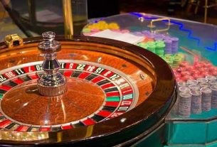 A roulette and chips in a casino.